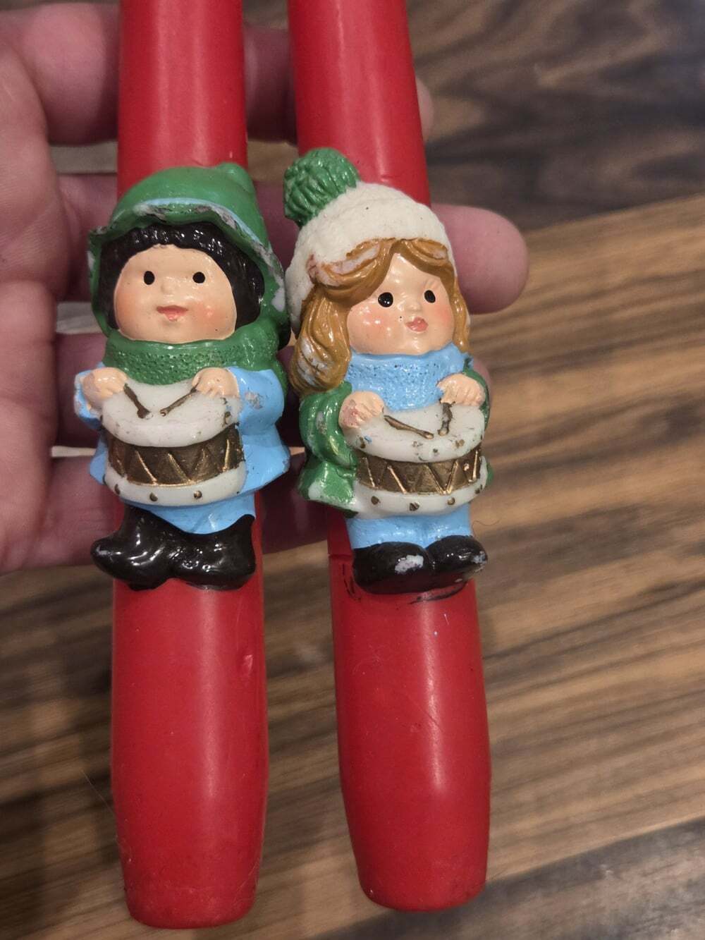 Vtf Avon Christmas Taper Candles Drummer Boy Girl Figural Set Red 10" AS IS